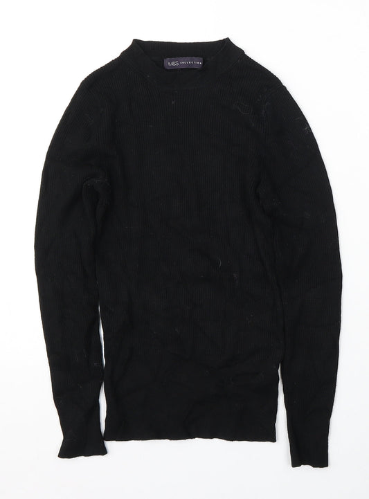 Marks and Spencer Womens Black Round Neck  Viscose Pullover Jumper Size 8