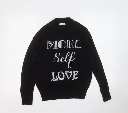Papaya Womens Black Mock Neck  Cotton Pullover Jumper Size S   - More Self Love