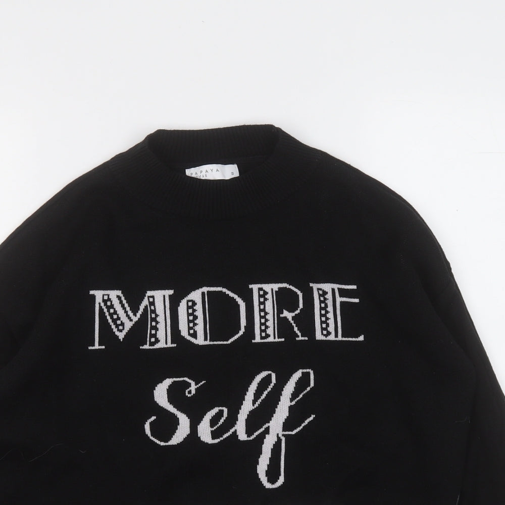 Papaya Womens Black Mock Neck  Cotton Pullover Jumper Size S   - More Self Love