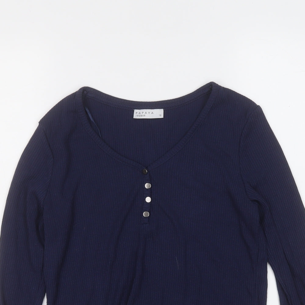 Papaya Womens Blue Round Neck  Polyester Pullover Jumper Size 10