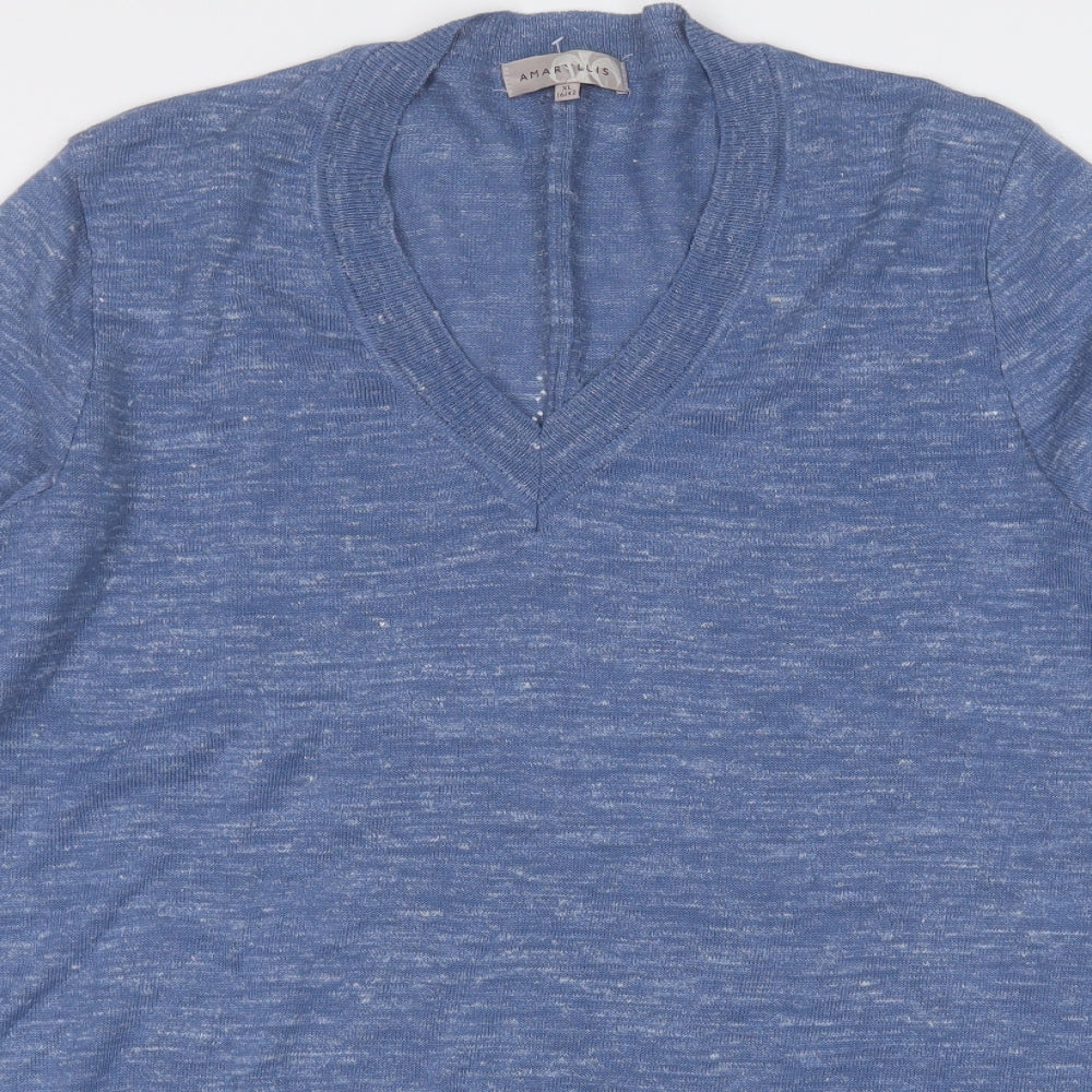 Amaryllis Womens Blue V-Neck  Acrylic Pullover Jumper Size 16