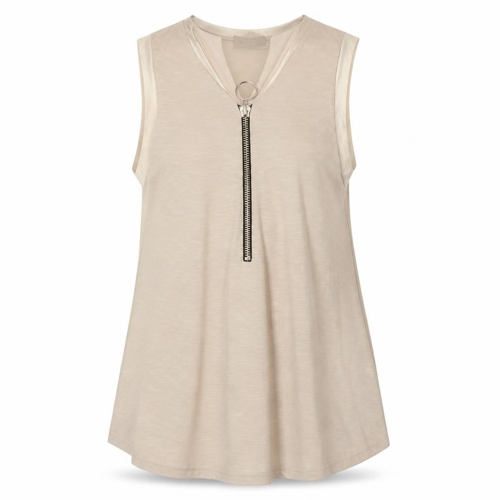 Sheilay Womens Beige  Acrylic Basic Tank Size M Round Neck