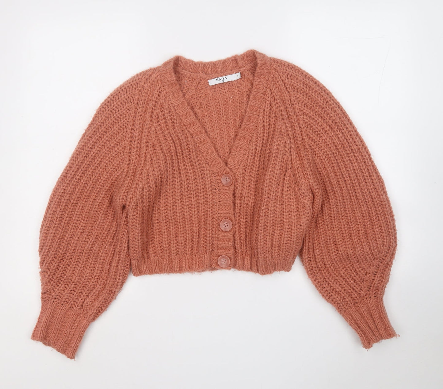 Nakd Womens Orange V-Neck  Acrylic Cardigan Jumper Size XS