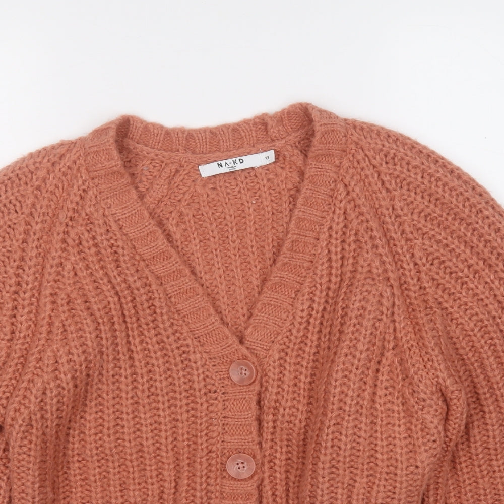 Nakd Womens Orange V-Neck  Acrylic Cardigan Jumper Size XS