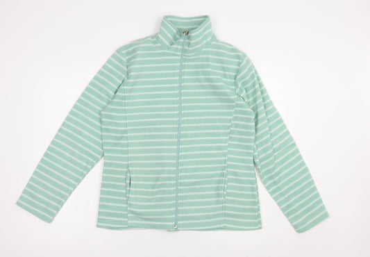 Anne De Lancay Womens Green Striped Polyester Full Zip Sweatshirt Size S  Zip