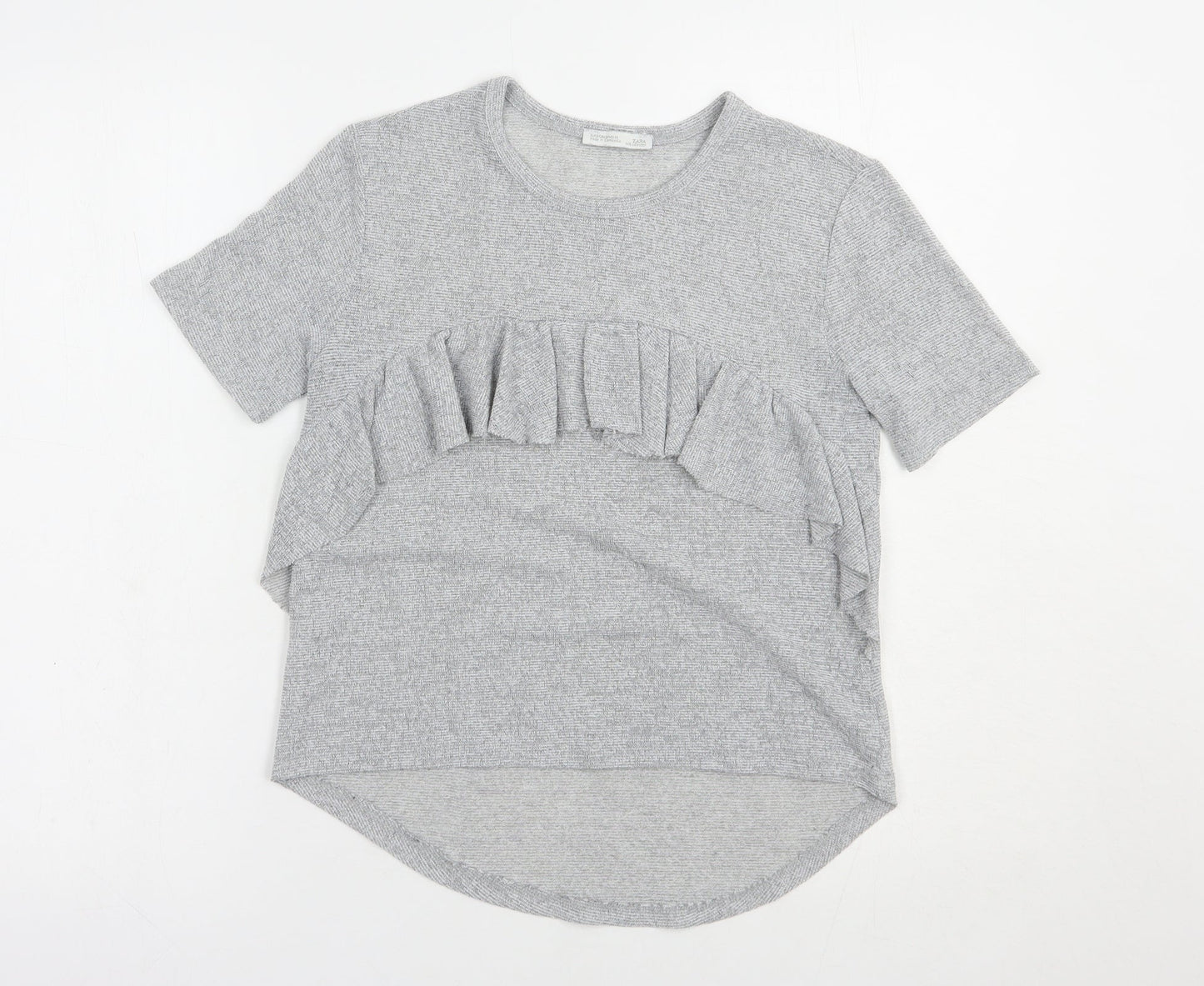 Zara Womens Grey  Polyester Basic Blouse Size S Crew Neck