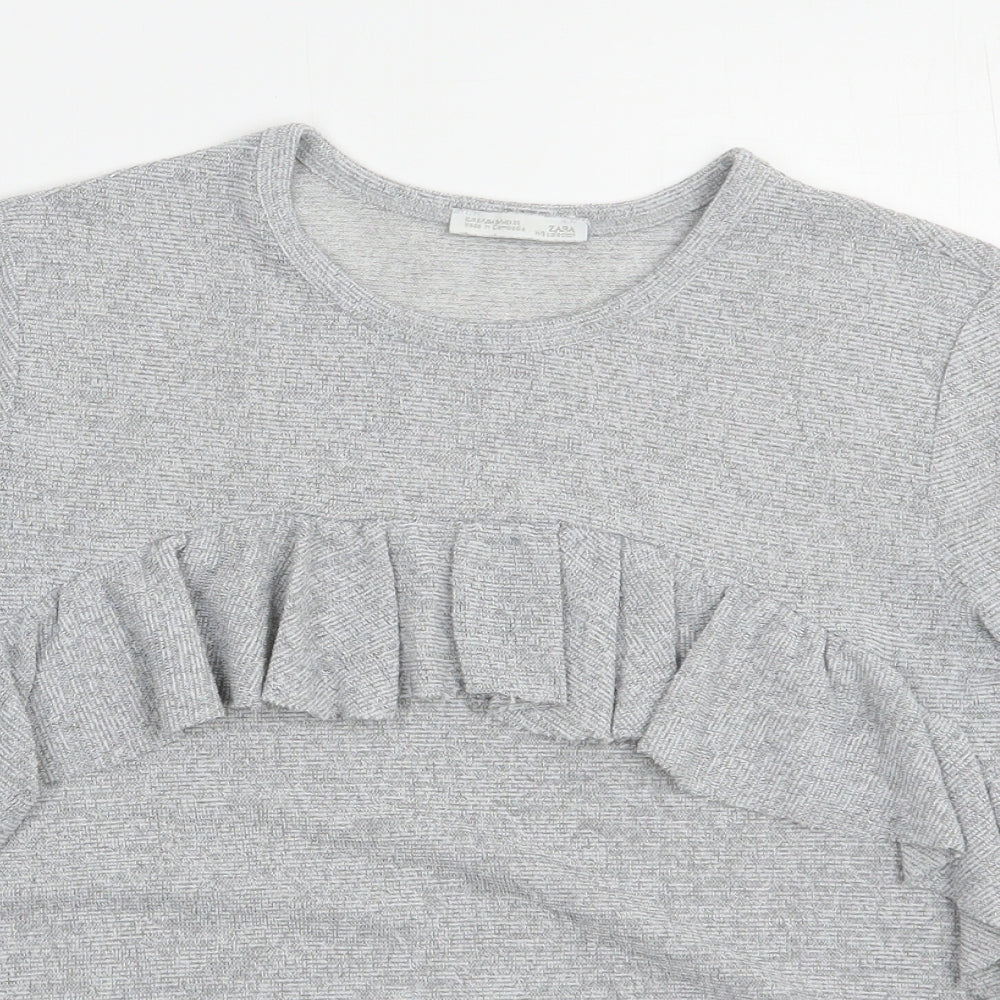 Zara Womens Grey  Polyester Basic Blouse Size S Crew Neck
