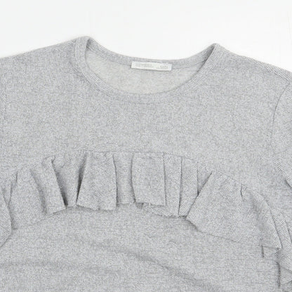 Zara Womens Grey  Polyester Basic Blouse Size S Crew Neck