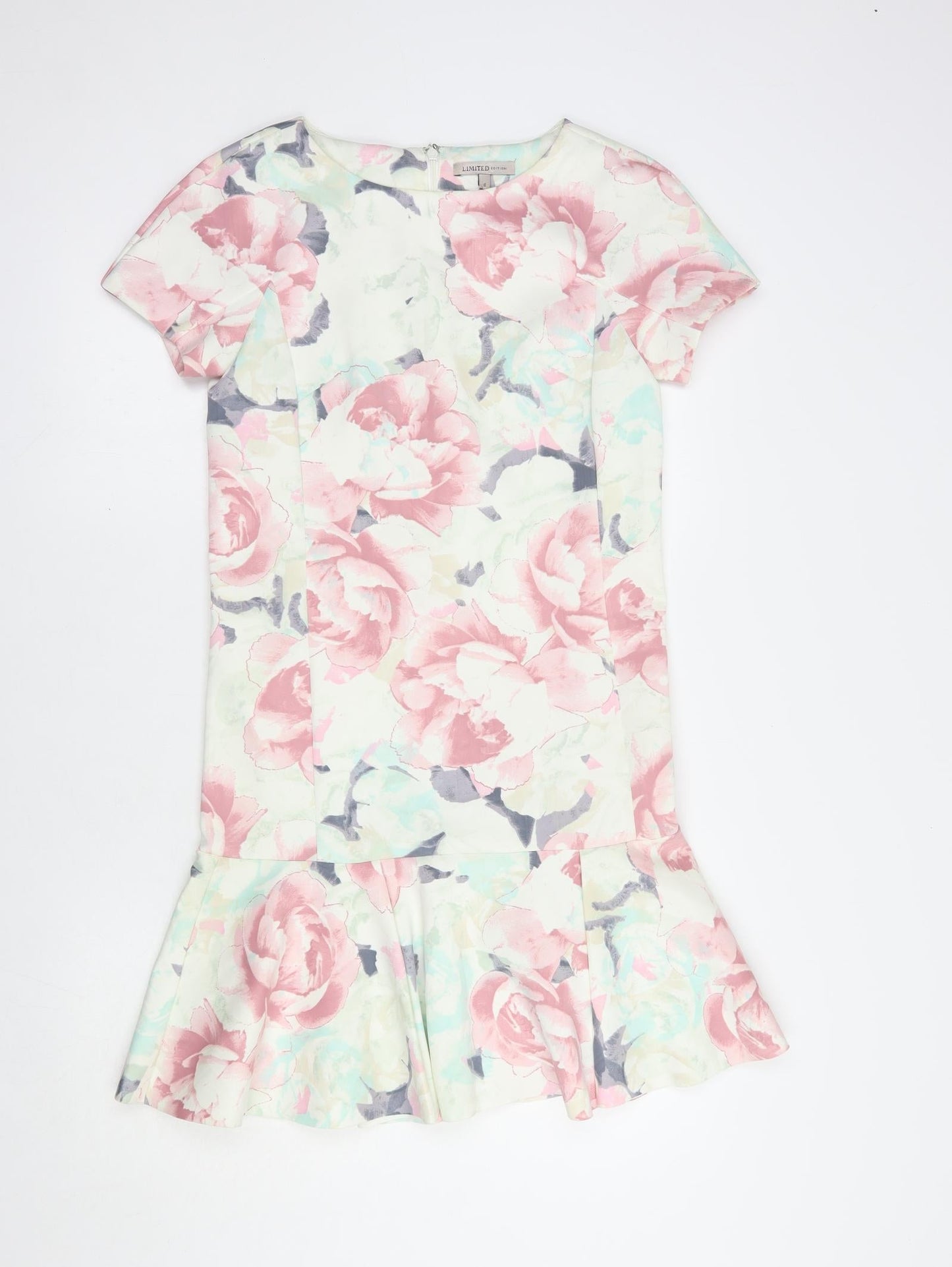Marks and Spencer Womens White Floral Polyester Pencil Dress  Size 6  Boat Neck Zip