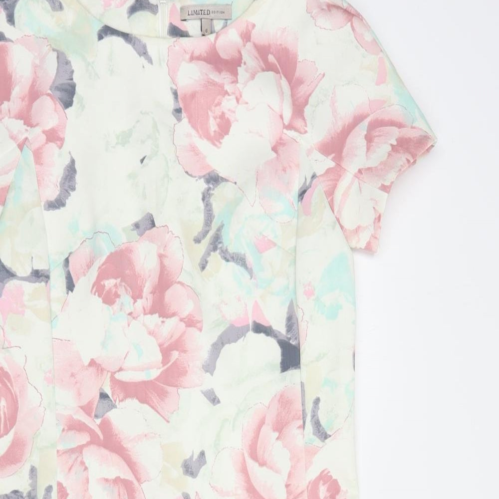 Marks and Spencer Womens White Floral Polyester Pencil Dress  Size 6  Boat Neck Zip