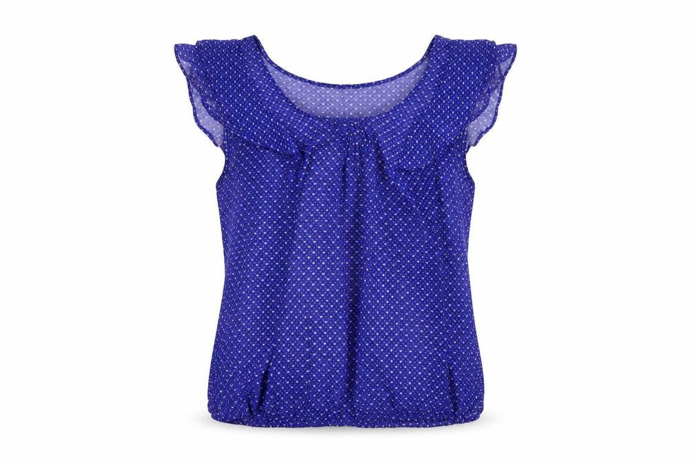 Zara Womens Blue Geometric Polyester Basic Blouse Size L Scoop Neck