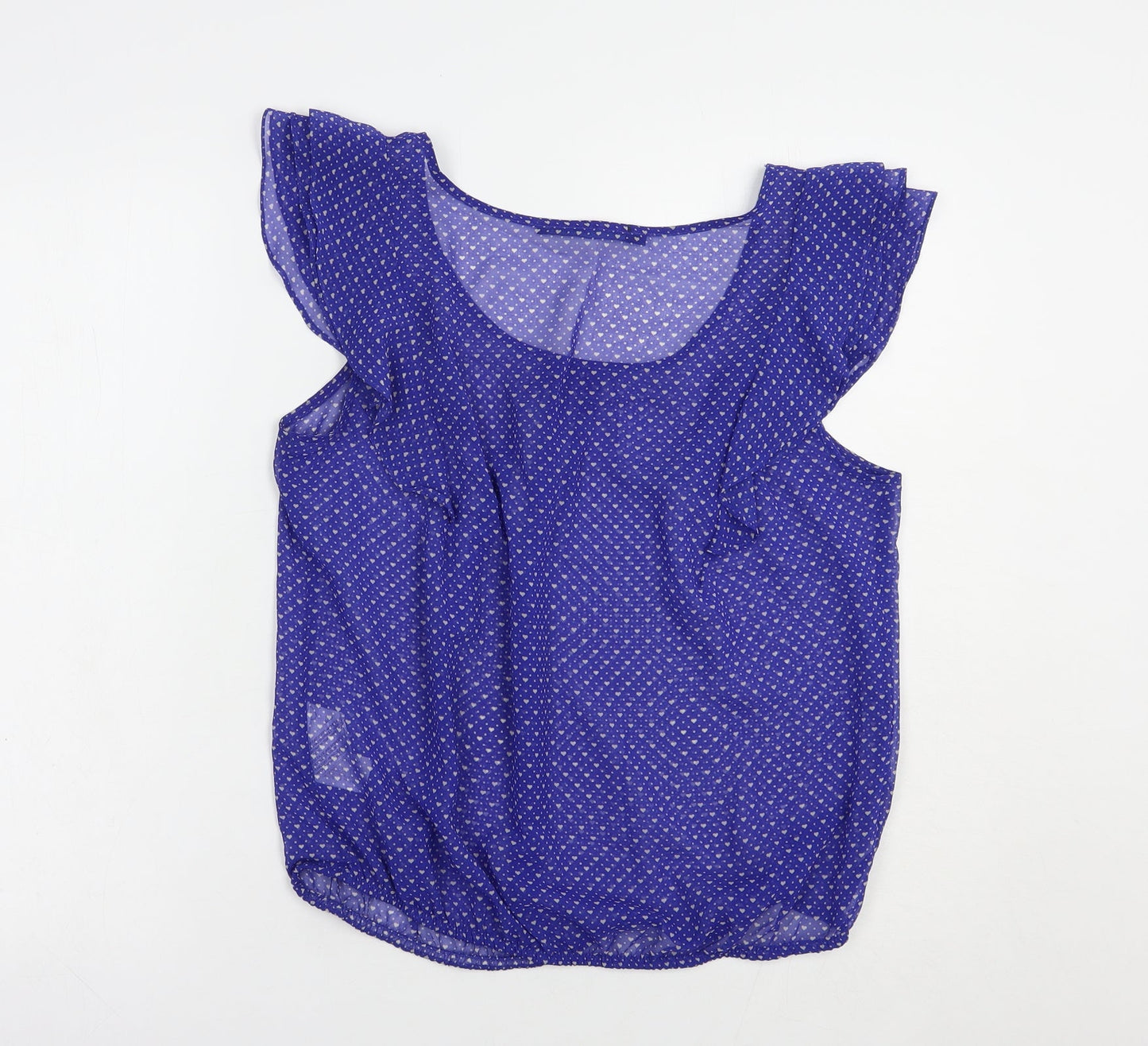 Zara Womens Blue Geometric Polyester Basic Blouse Size L Scoop Neck