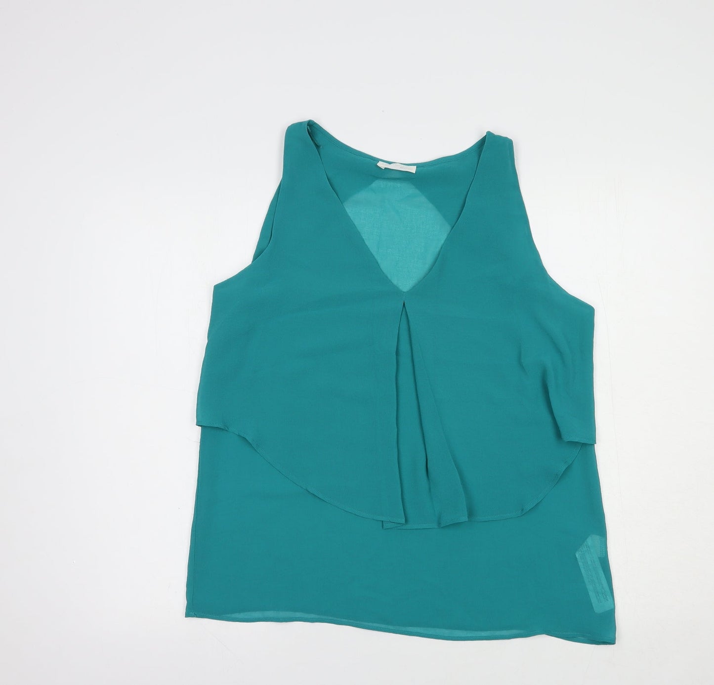 Zara Womens Green  Polyester Basic Blouse Size L V-Neck