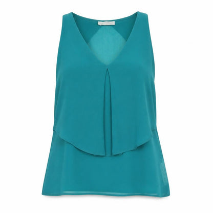 Zara Womens Green  Polyester Basic Blouse Size L V-Neck