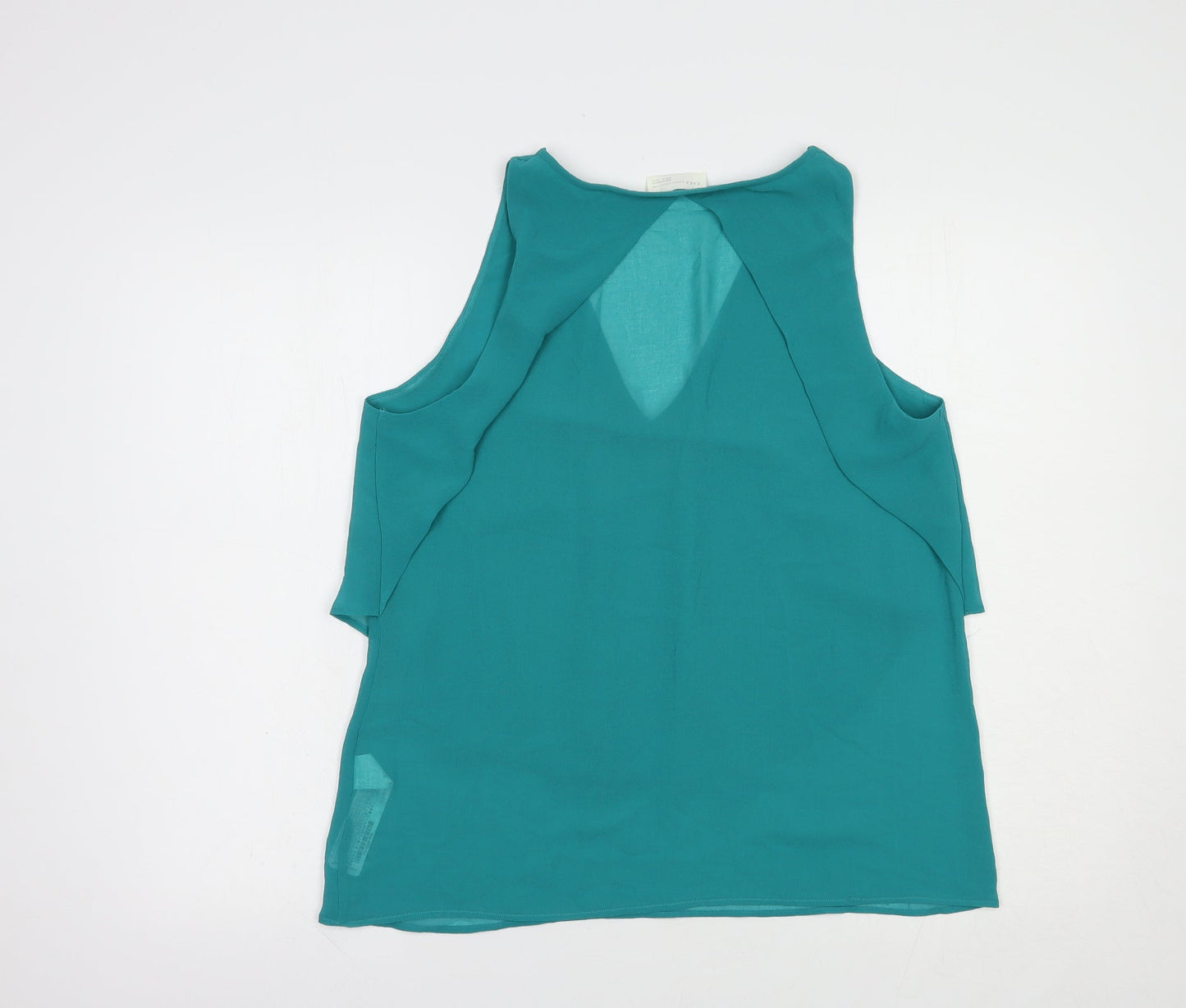 Zara Womens Green  Polyester Basic Blouse Size L V-Neck
