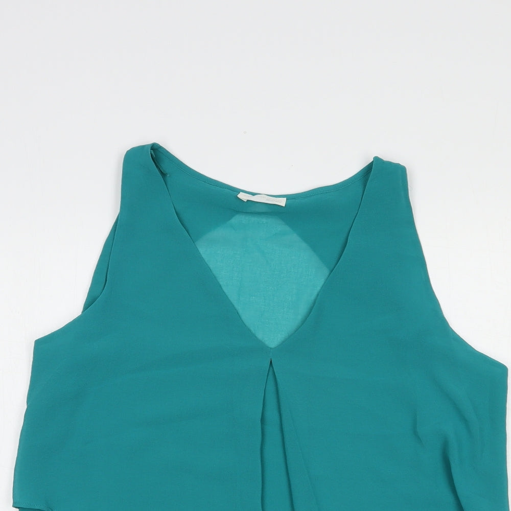 Zara Womens Green  Polyester Basic Blouse Size L V-Neck