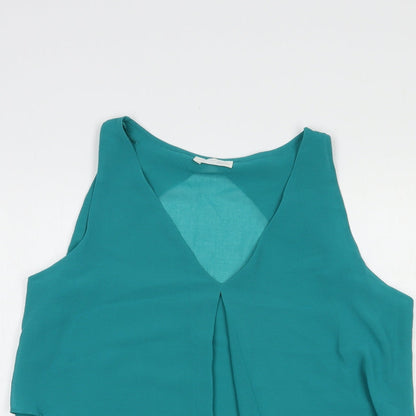 Zara Womens Green  Polyester Basic Blouse Size L V-Neck