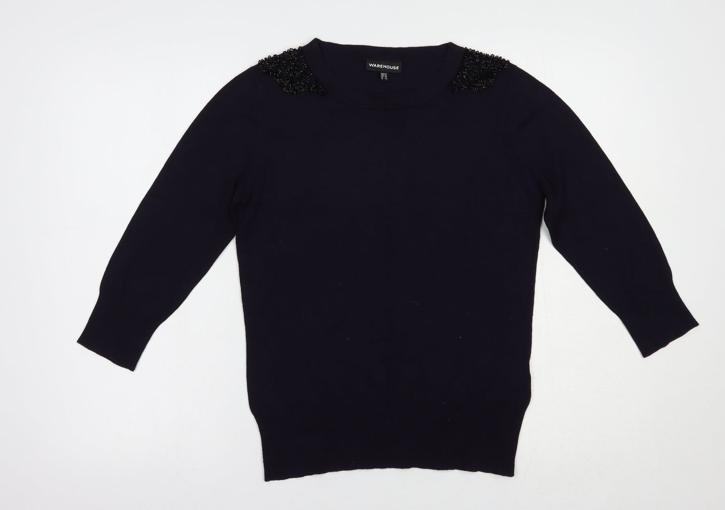 Warehouse Womens Blue Boat Neck  Viscose Pullover Jumper Size 12