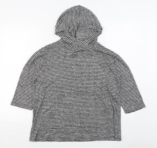 Cha Cha Vente Womens Black Striped Rayon Pullover Hoodie Size XL  Pullover
