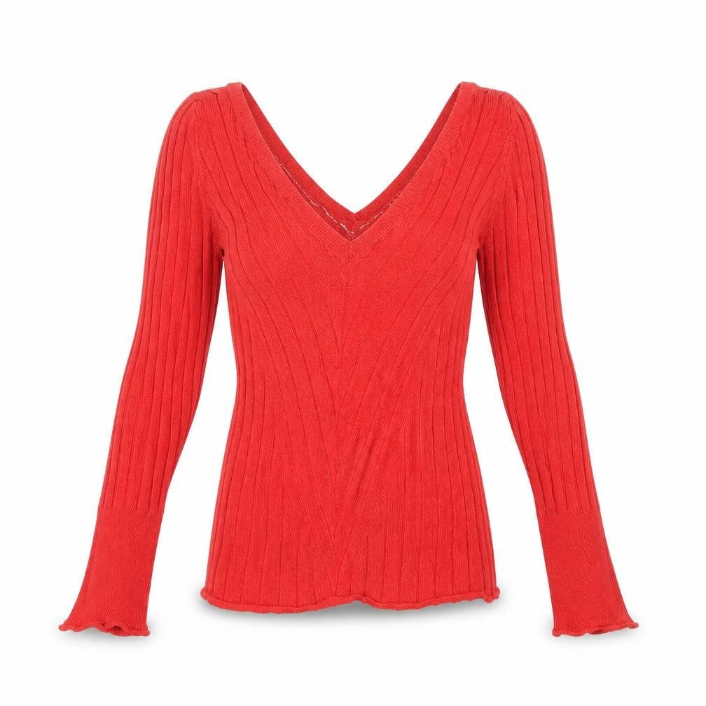 Topshop Womens Red V-Neck  Viscose Pullover Jumper Size 8