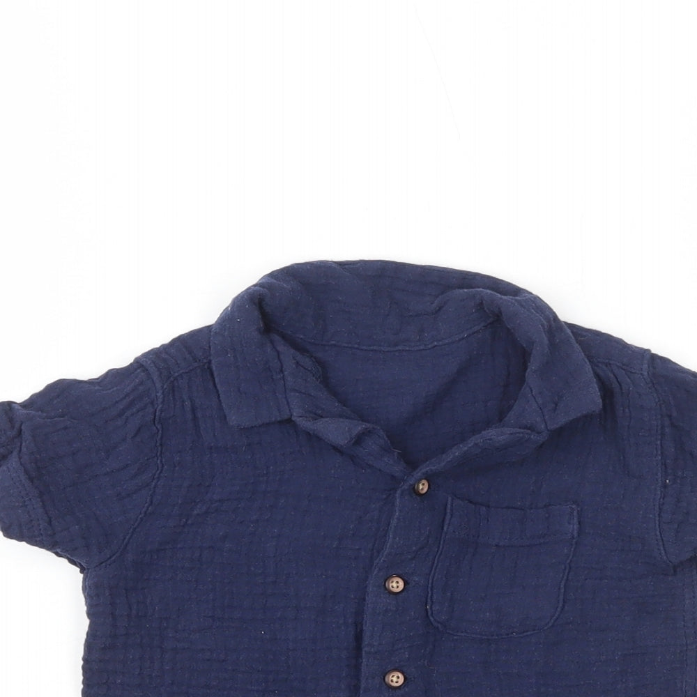 Preworn Boys Blue  100% Cotton Basic Button-Up Size 18-24 Months Collared