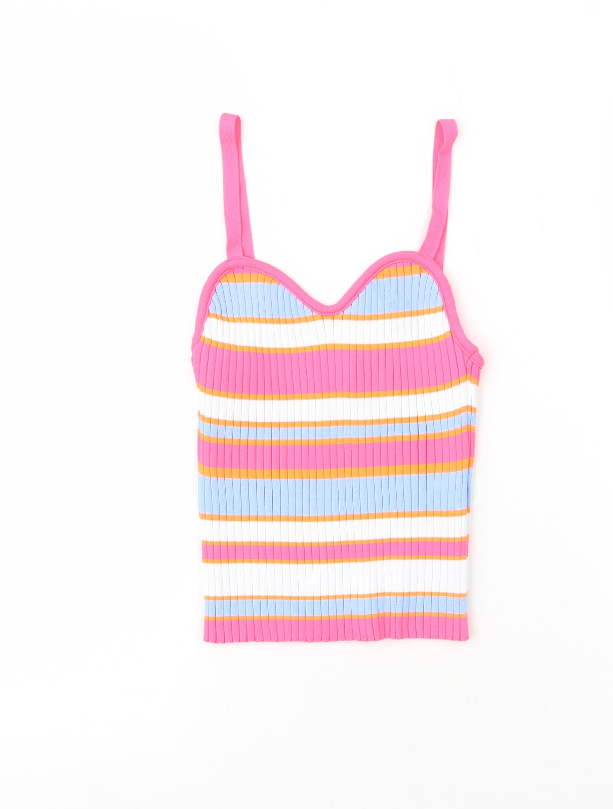 Savida Womens Multicoloured Striped Polyester Basic Tank Size XS V-Neck