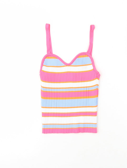 Savida Womens Multicoloured Striped Polyester Basic Tank Size XS V-Neck