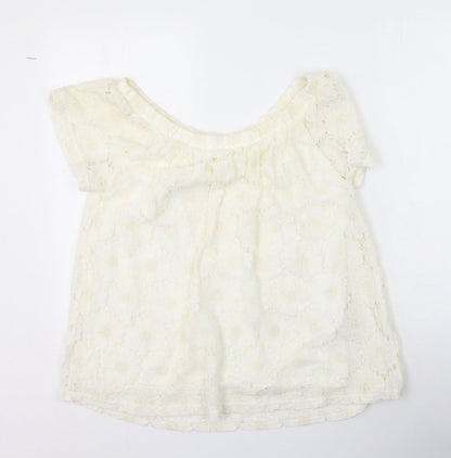 Peacocks Womens Ivory  Viscose Basic T-Shirt Size 14 Off the Shoulder