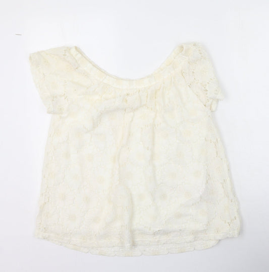 Peacocks Womens Ivory  Viscose Basic T-Shirt Size 14 Off the Shoulder