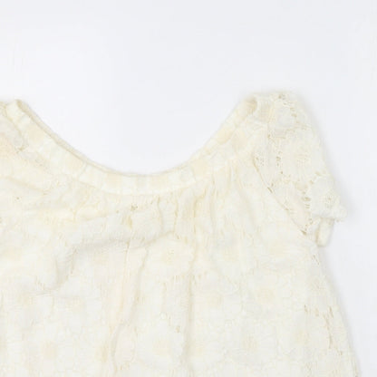 Peacocks Womens Ivory  Viscose Basic T-Shirt Size 14 Off the Shoulder
