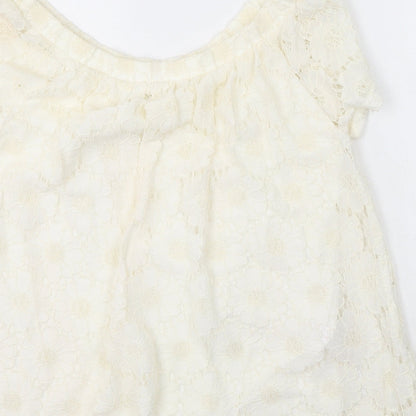 Peacocks Womens Ivory  Viscose Basic T-Shirt Size 14 Off the Shoulder