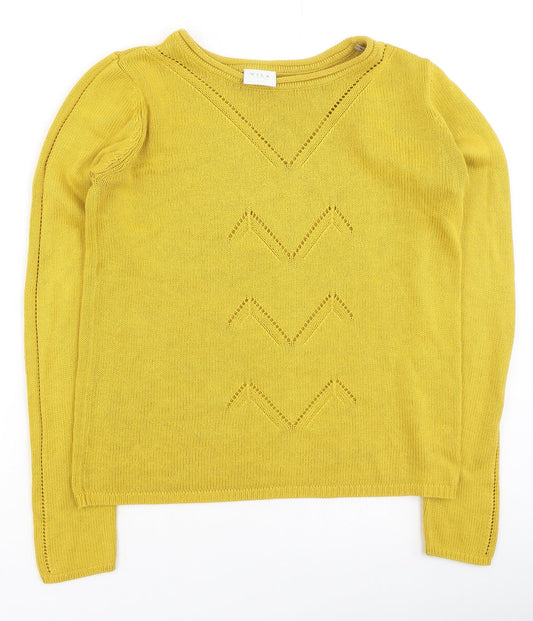 Villa Womens Yellow Round Neck  Cotton Pullover Jumper Size S