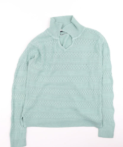 EWM Womens Green Collared  Acrylic Pullover Jumper Size S