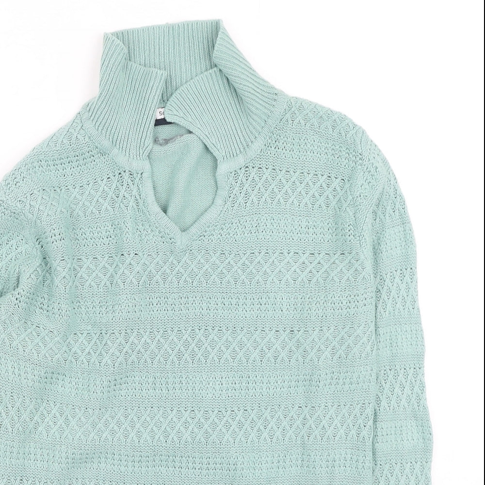 EWM Womens Green Collared  Acrylic Pullover Jumper Size S
