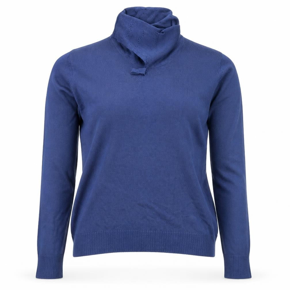 EWM Womens Blue Collared  Acrylic Pullover Jumper Size S