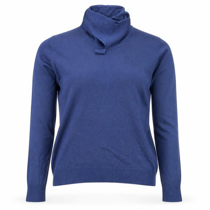EWM Womens Blue Collared  Acrylic Pullover Jumper Size S