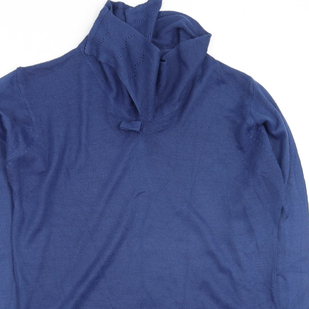 EWM Womens Blue Collared  Acrylic Pullover Jumper Size S