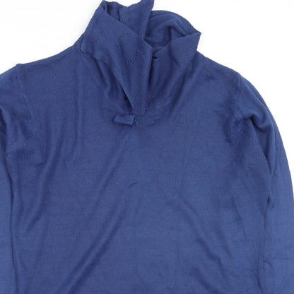 EWM Womens Blue Collared  Acrylic Pullover Jumper Size S