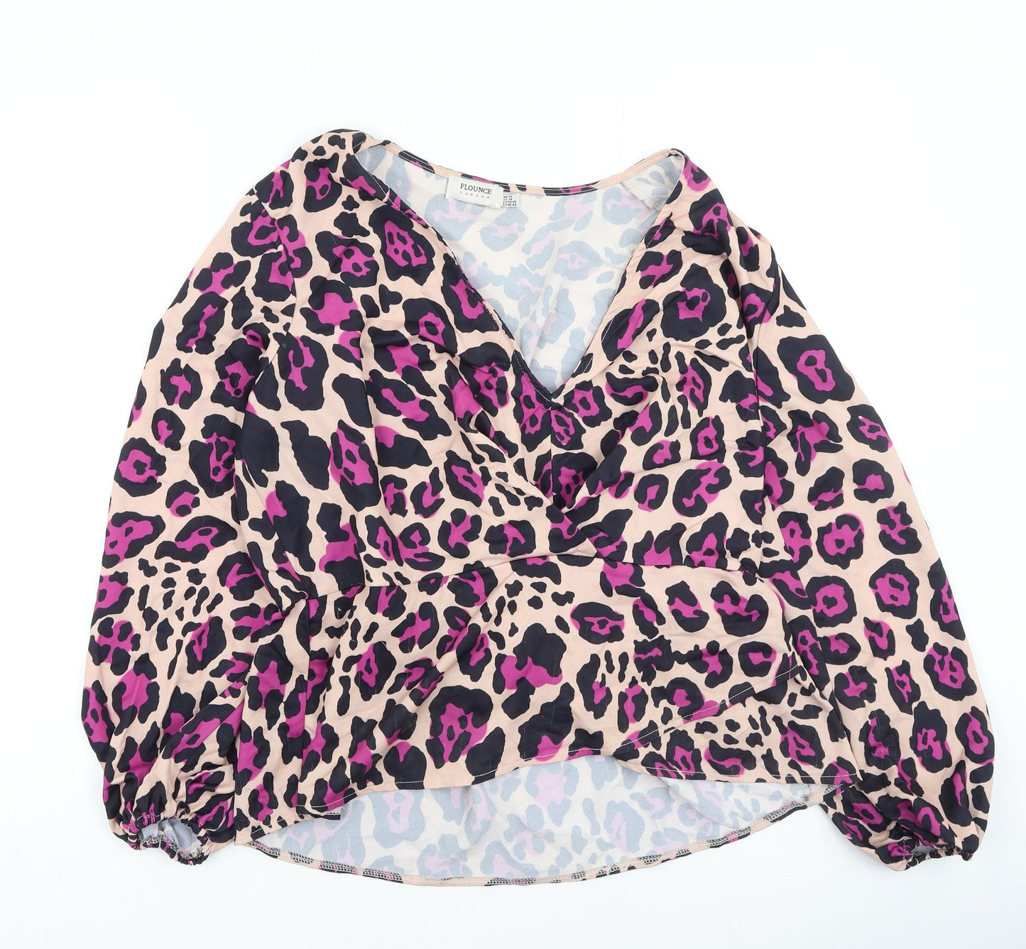 flouse london Womens Multicoloured Animal Print Polyester Basic Blouse Size 18 V-Neck