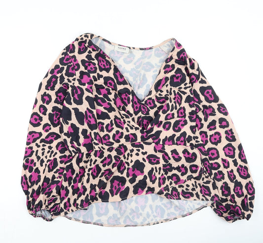 Preloved flouse london Womens Multicoloured Animal Print Polyester Basic Blouse Size 18 V-Neck - Front