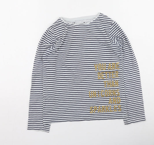 Primark Girls Blue Striped Cotton Basic Casual Size 10-11 Years Round Neck