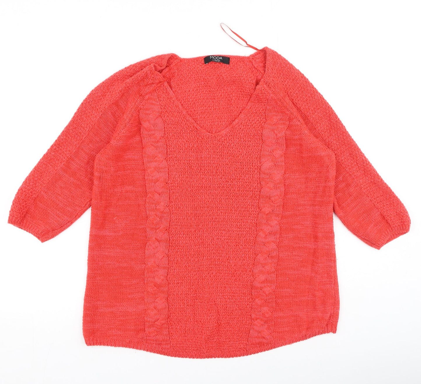 George  Womens Red V-Neck  Acrylic Pullover Jumper Size 14