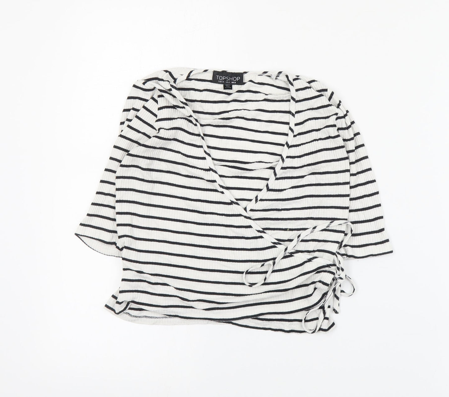 Topshop Womens White Striped Viscose Wrap Blouse Size 8 V-Neck
