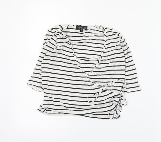 Topshop Womens White Striped Viscose Wrap Blouse Size 8 V-Neck