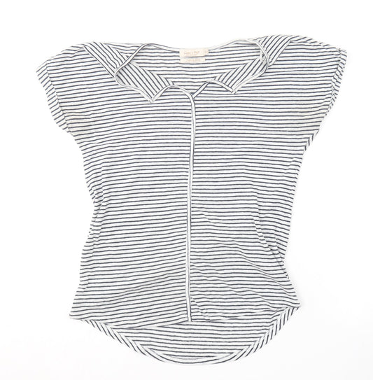 F&F Womens Blue Striped Polyester Basic T-Shirt Size 6 V-Neck