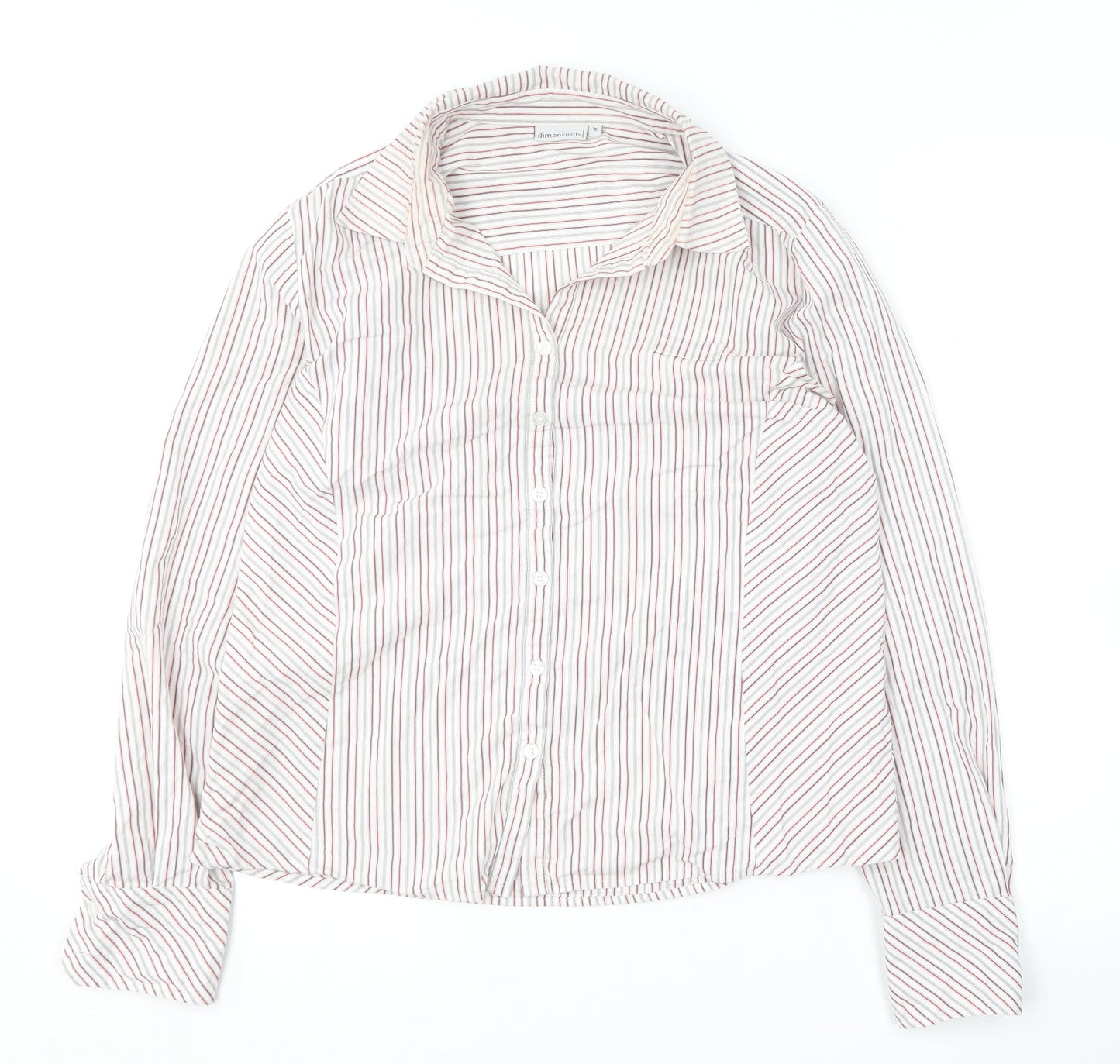 Dimensions Womens Red Striped Cotton Basic Button-Up Size 16 Collared