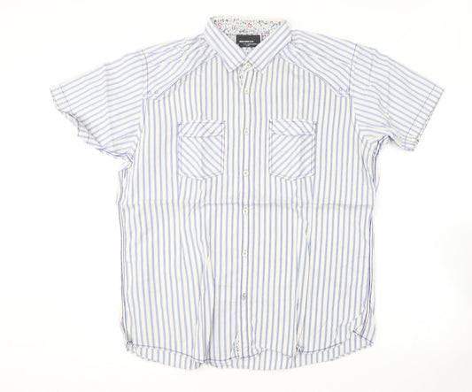 Remus Uomo Mens Blue Striped Cotton  Button-Up Size XL Collared