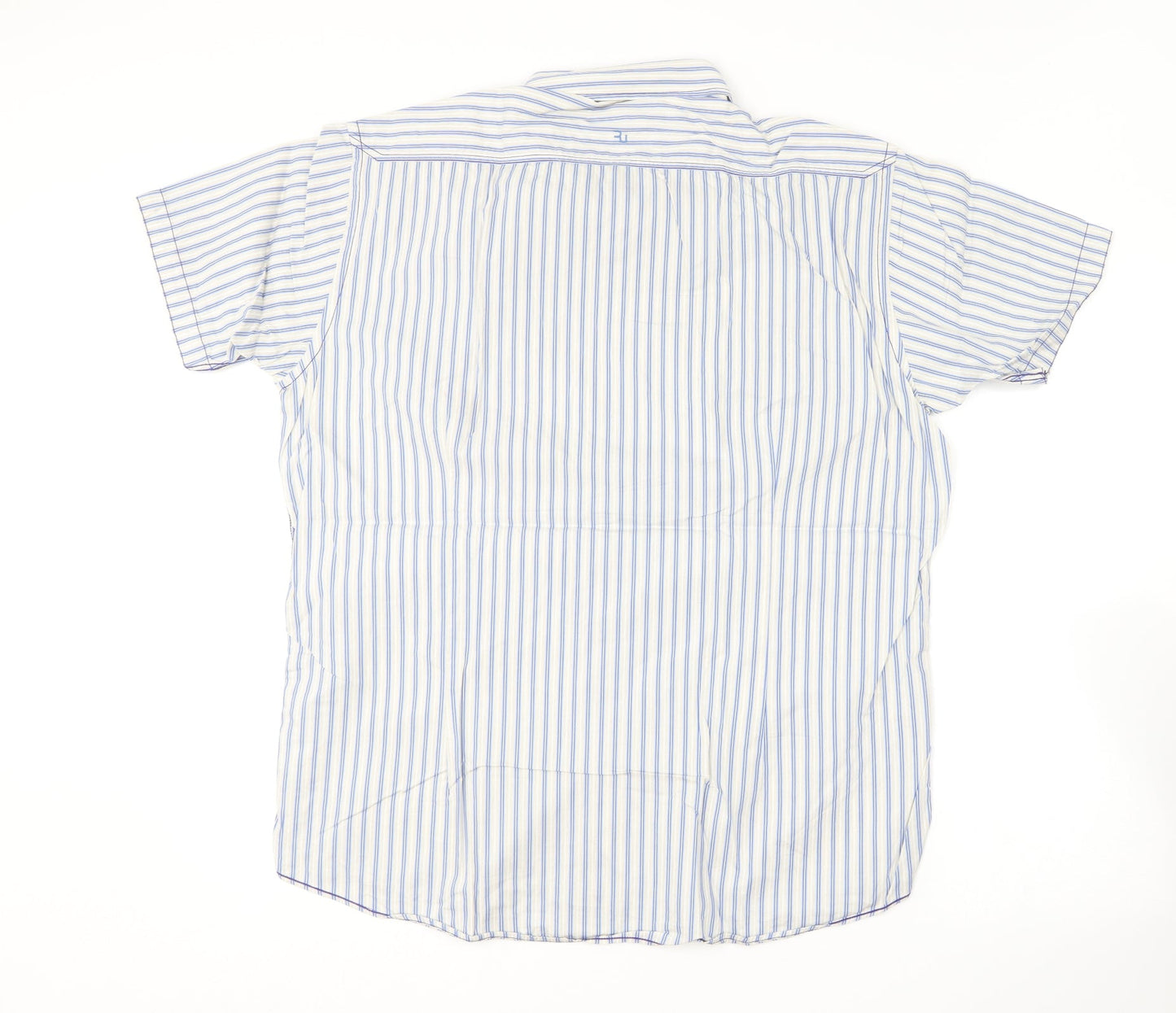 Remus Uomo Mens Blue Striped Cotton  Button-Up Size XL Collared