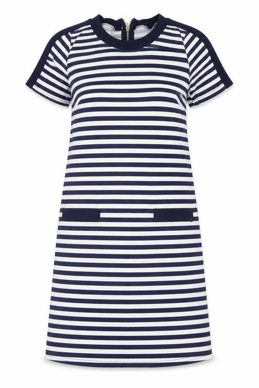 Atmosphere Womens Blue Striped Polyester A-Line  Size 8  Crew Neck Zip