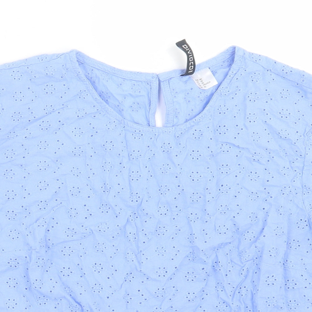 H&M Womens Purple Floral Cotton Cropped T-Shirt Size 14 Crew Neck